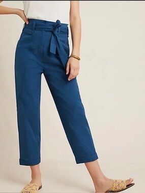 Anthropologie Elie Belted Utility Pants in Turquoise Teal Blue | US 4